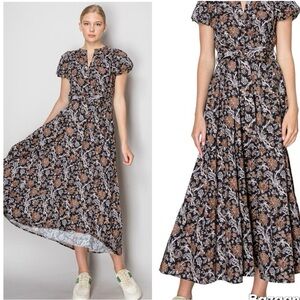 MELLODAY Puff Sleeve Printed Woven Maxi Dress